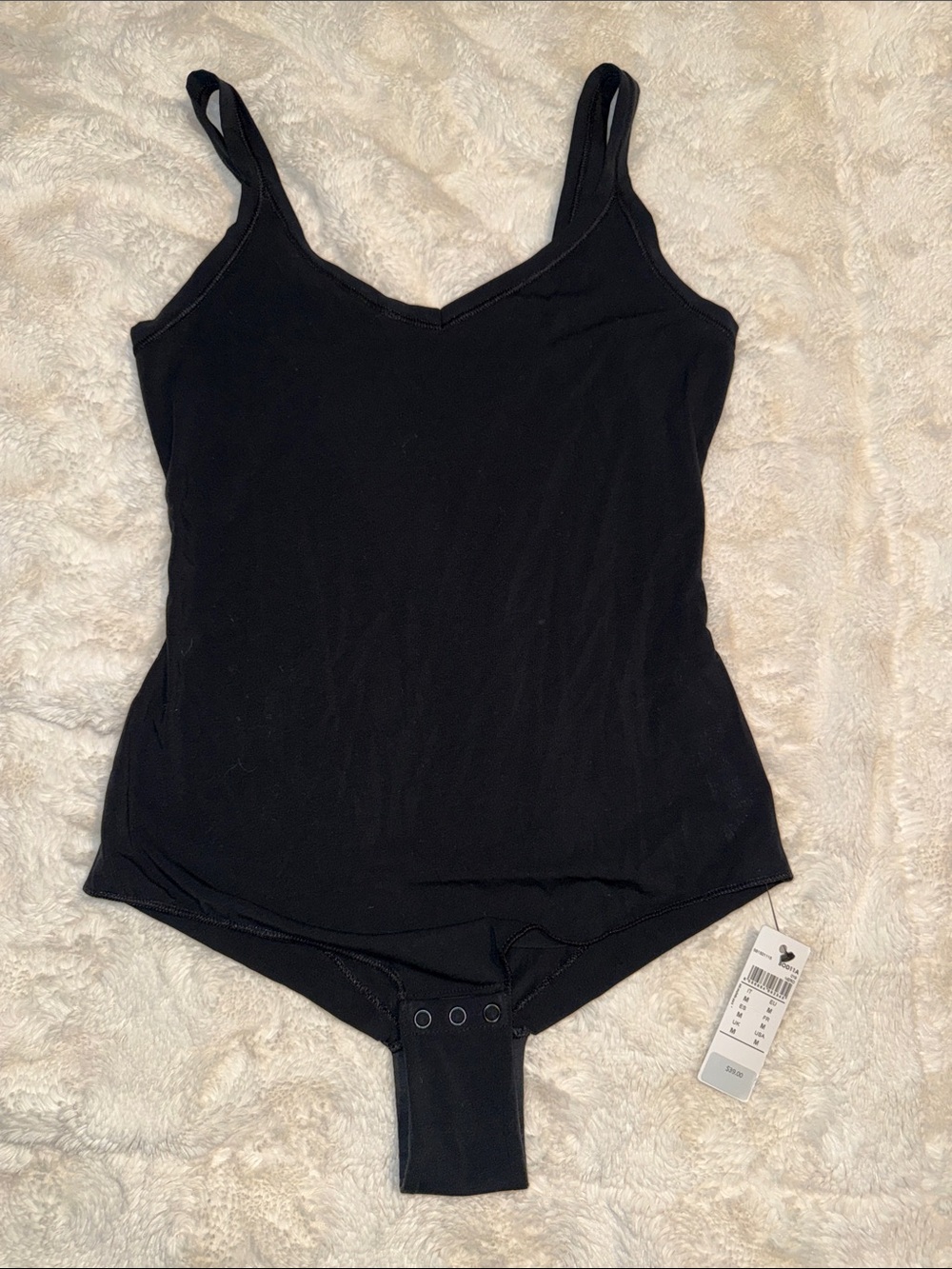 intimissimi Black V-Neck Tank Bodysuit with Snap Closure